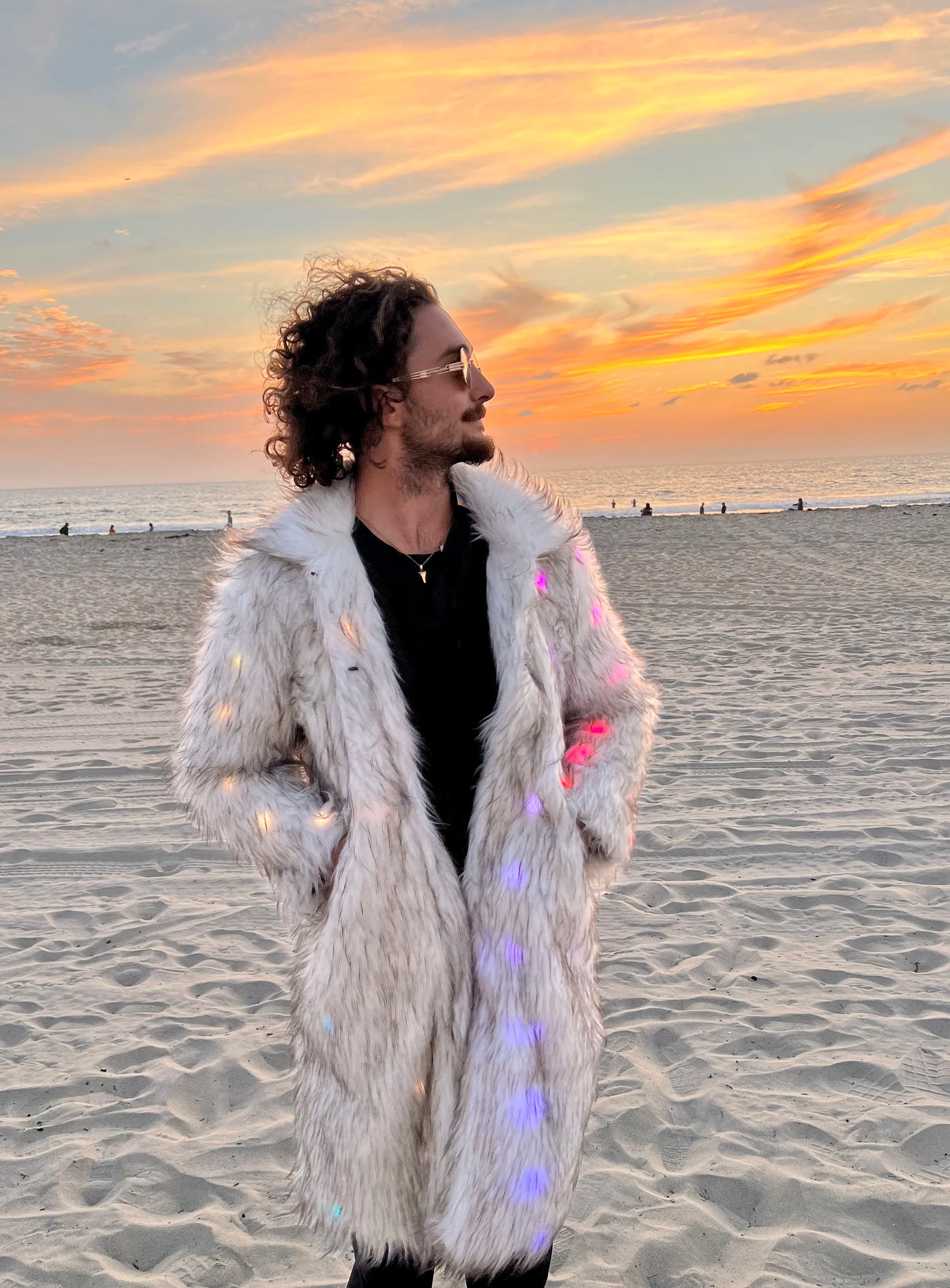 Men’s Long Faux Fur GLO Jacket – Premium & Exclusive ⚡🕺