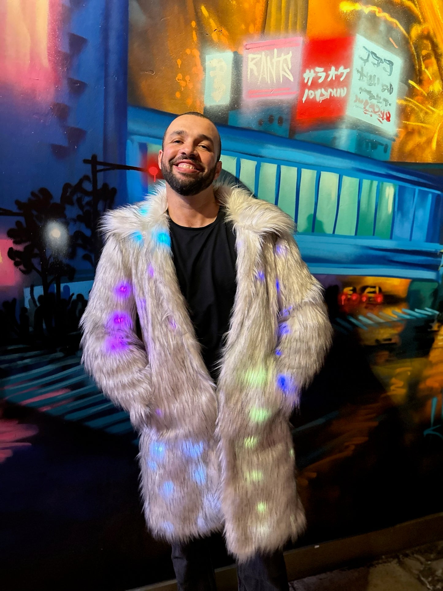 Men’s Long Faux Fur GLO Jacket – Premium & Exclusive ⚡🕺