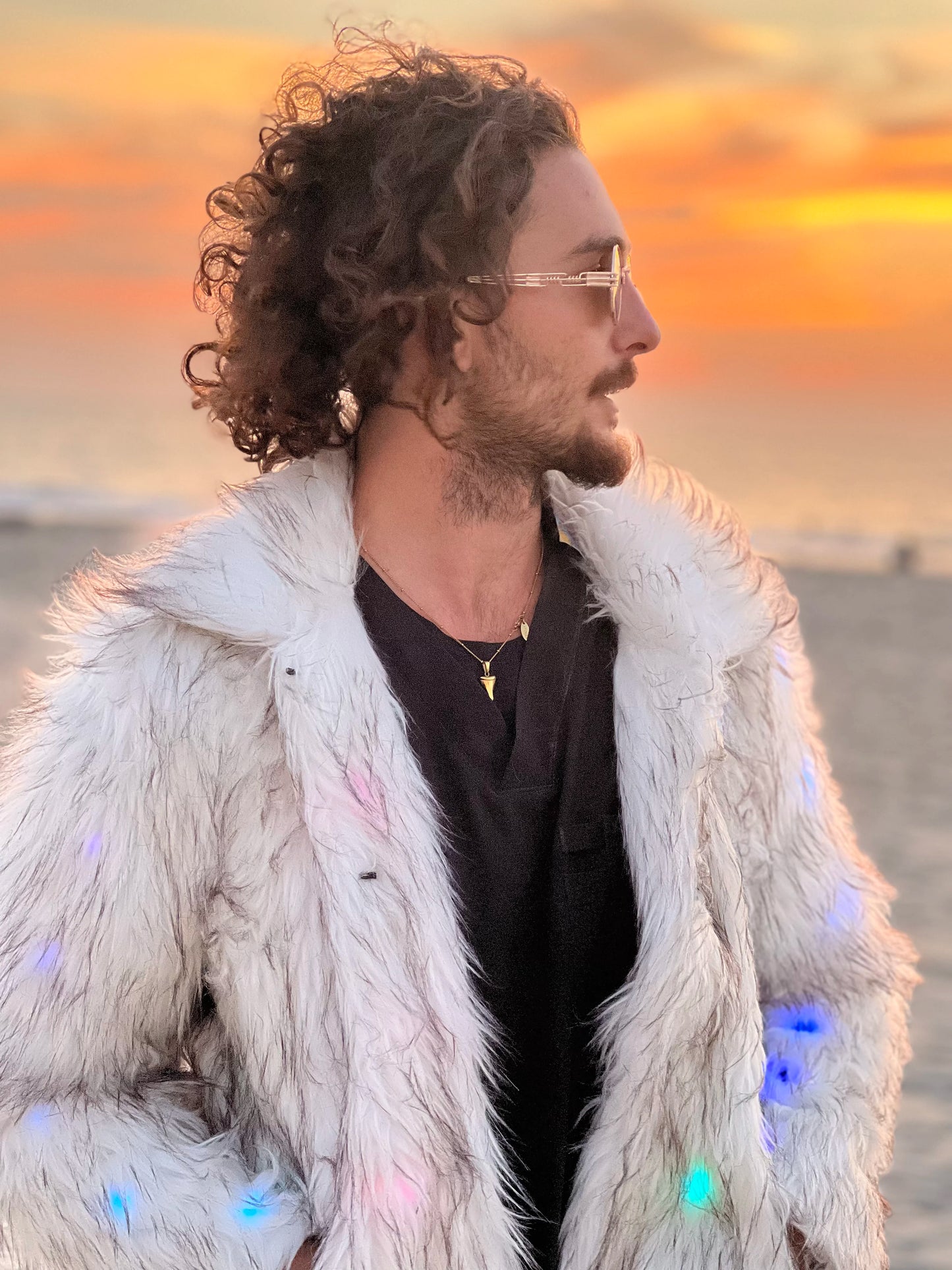 Men’s Long Faux Fur GLO Jacket – Premium & Exclusive ⚡🕺