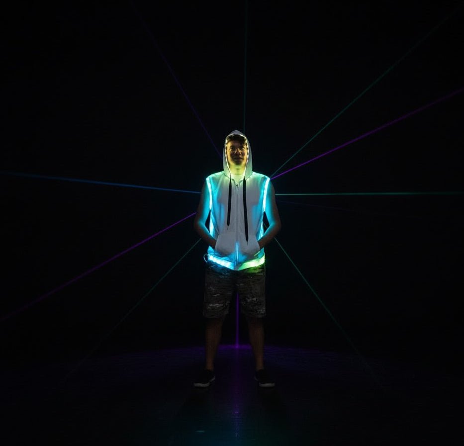 Non - Fur Hooded Vest, featuring cutting - edge Smart LED Lights - Glo Getterz - glowing_jackey - faux_fur_coat