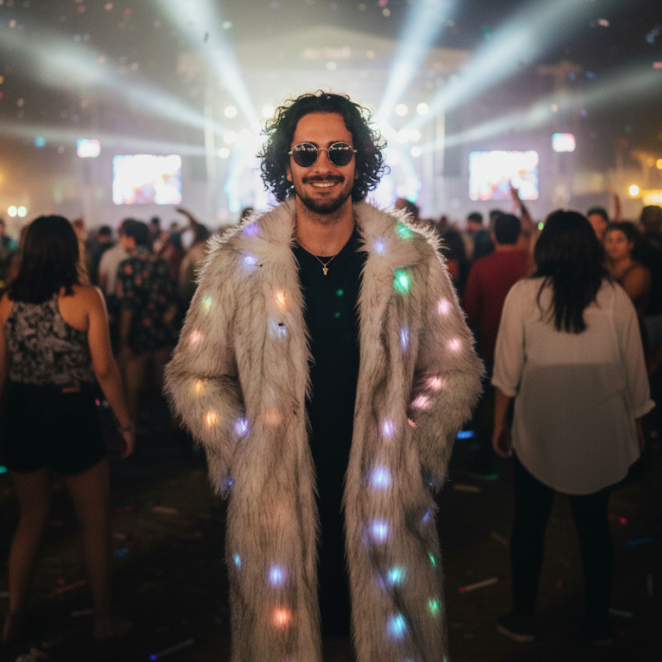 Men’s Long Faux Fur GLO Jacket – Premium & Exclusive ⚡🕺
