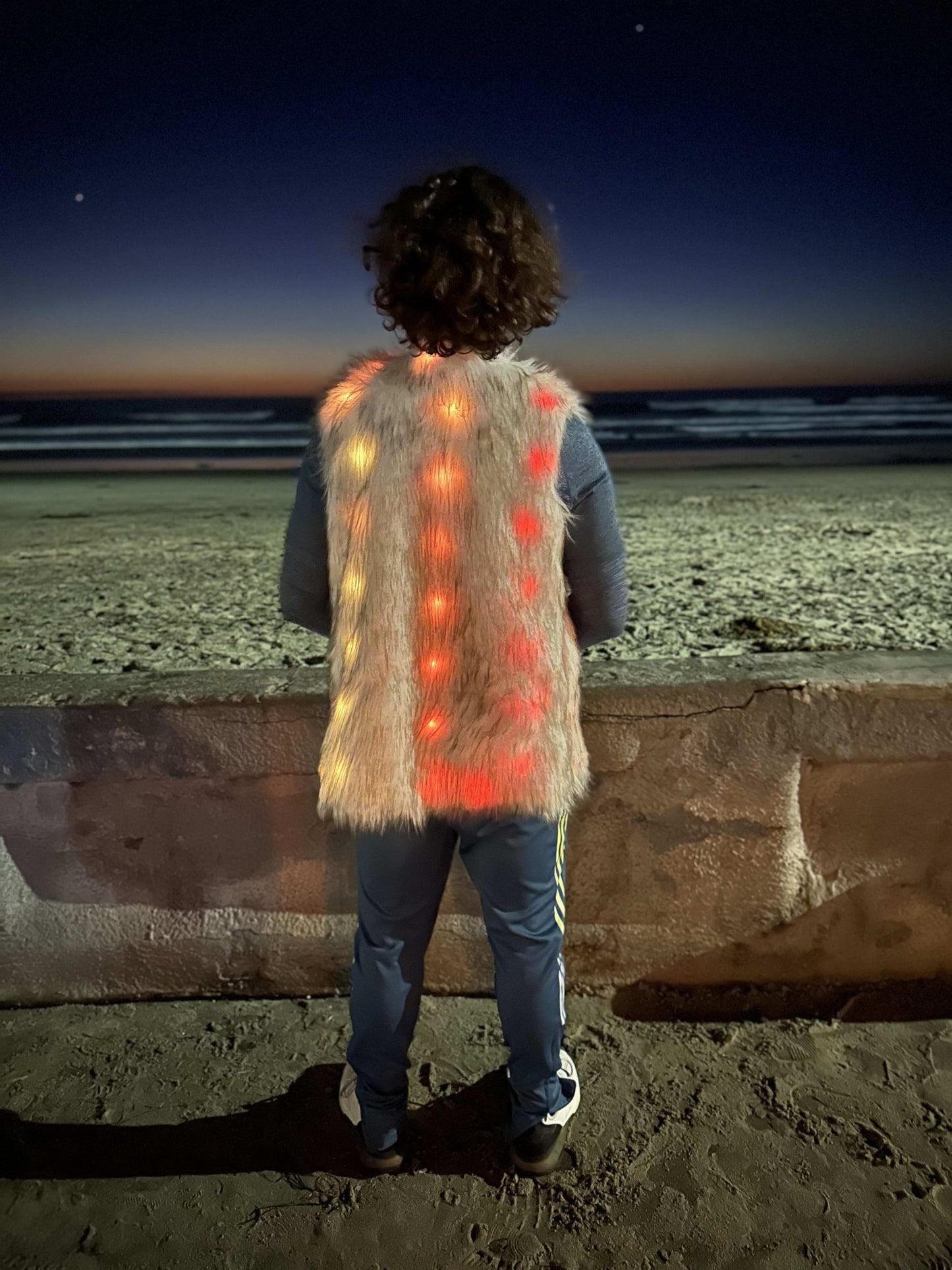 Gray Wolf Faux Fur LED Light Up Vest - Glo Getterz - glowing_jackey - faux_fur_coat