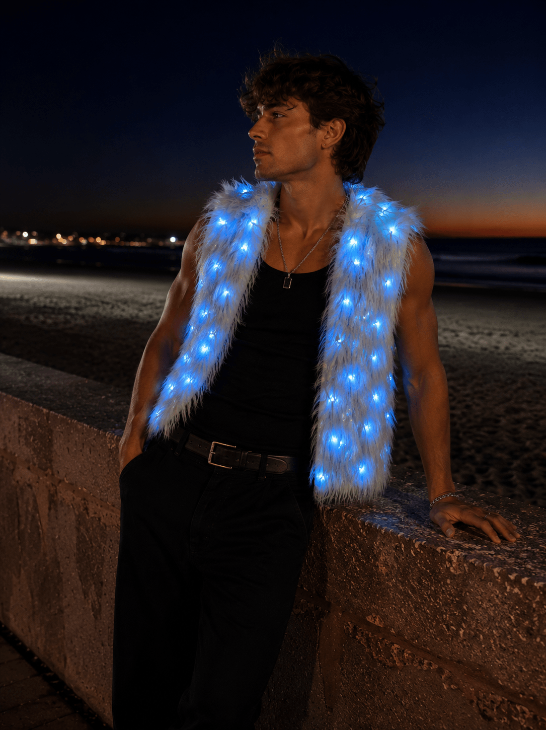 Gray Wolf Faux Fur LED Light Up Vest - Glo Getterz - glowing_jackey - faux_fur_coat