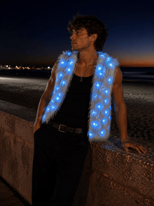 Gray Wolf Faux Fur LED Light Up Vest - Glo Getterz - glowing_jackey - faux_fur_coat
