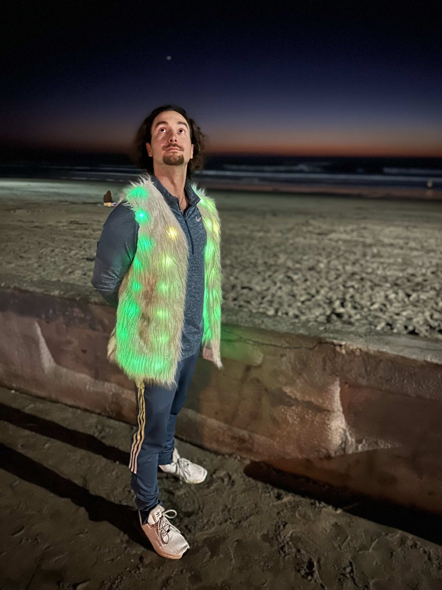 Gray Wolf Faux Fur LED Light Up Vest - Glo Getterz - glowing_jackey - faux_fur_coat