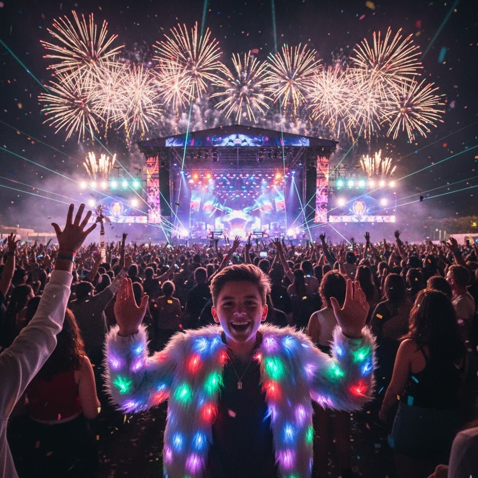 Kids faux fur White Glow Jacket, featuring cutting - edge Smart LED Lights - Glo Getterz - glowing_jackey - faux_fur_coat