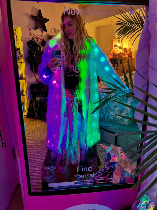 Long Faux Fur LED Jacket – Premium & Exclusive ⚡🕺 - Glo Getterz - glowing_jackey - faux_fur_coat