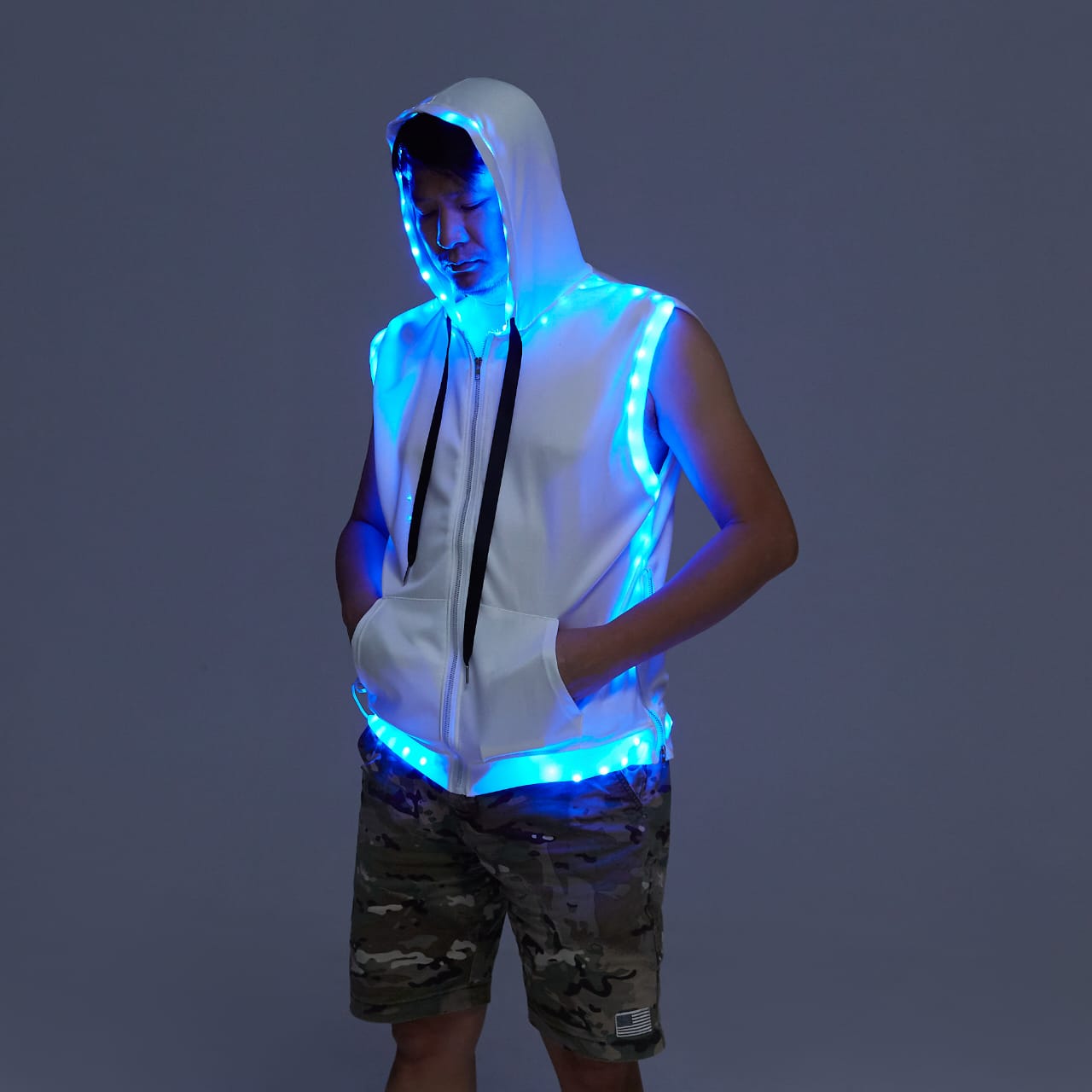 Non - Fur Hooded Vest, featuring cutting - edge Smart LED Lights - Glo Getterz - glowing_jackey - faux_fur_coat
