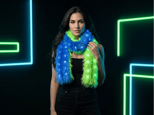Smart LED Glowing Faux fur Scarf - Glo Getterz - glowing_jackey - faux_fur_coat