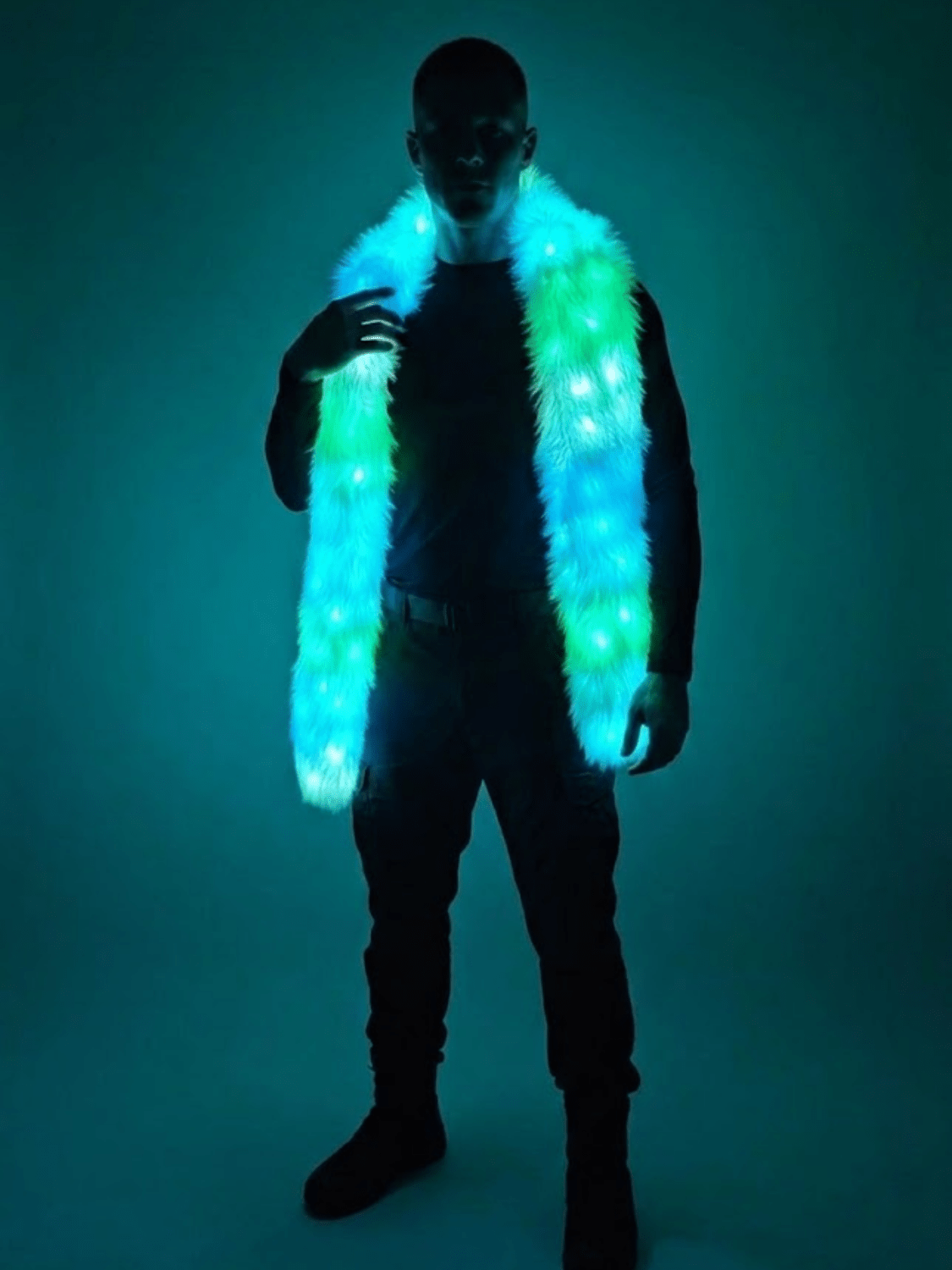 Smart LED Glowing Faux fur Scarf - Glo Getterz - glowing_jackey - faux_fur_coat