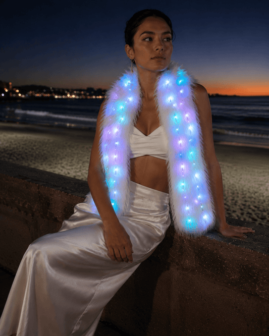 Smart LED Glowing Faux fur Scarf - Glo Getterz - glowing_jackey - faux_fur_coat