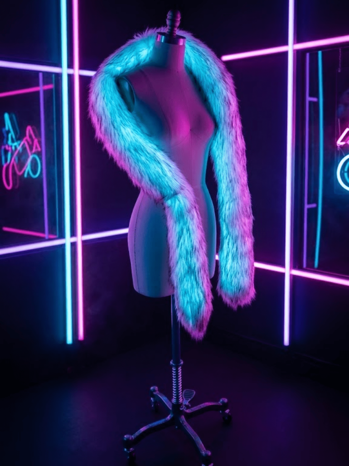 Smart LED Glowing Faux fur Scarf - Glo Getterz - glowing_jackey - faux_fur_coat