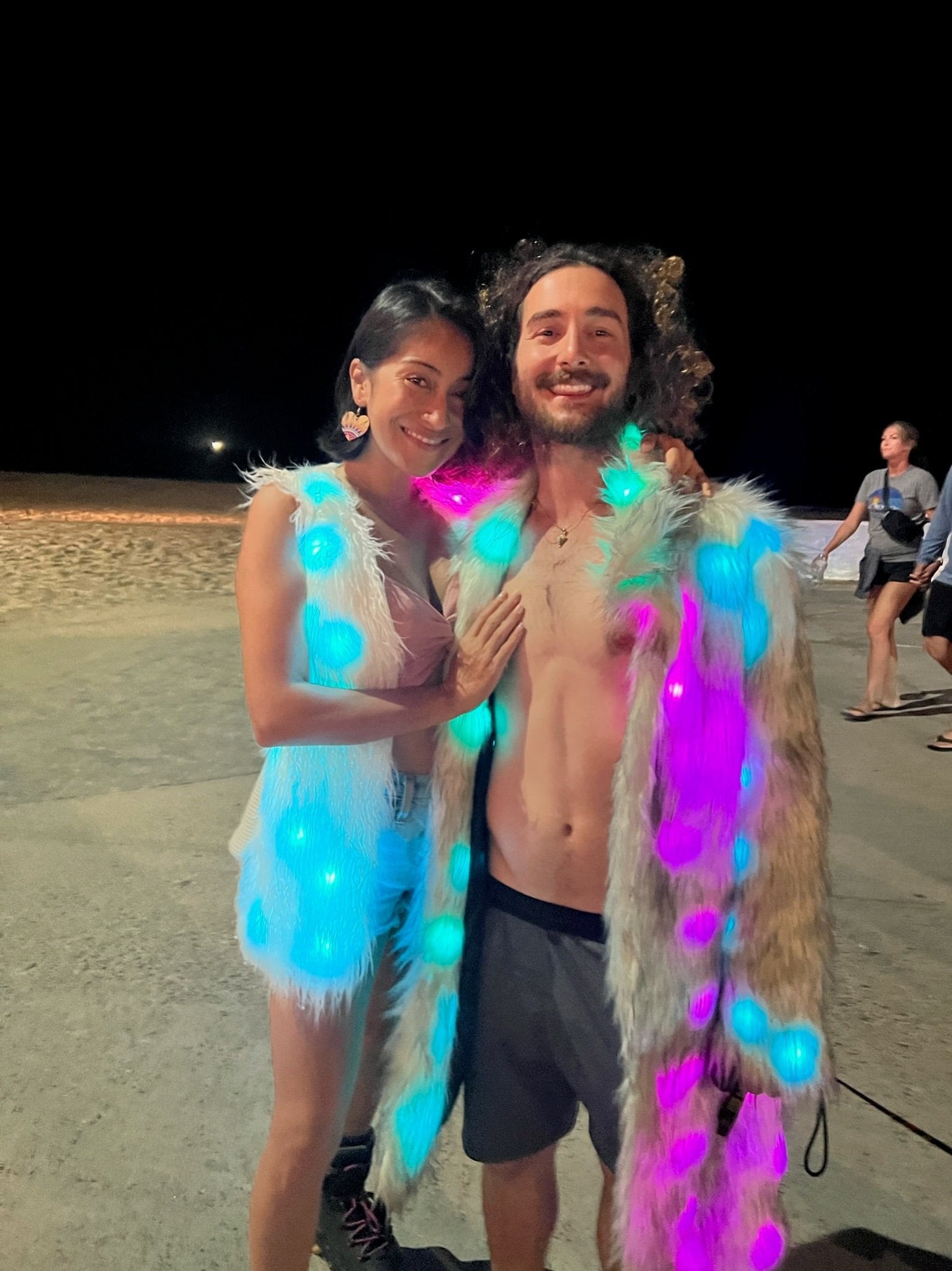 White Faux Fur Glow Vest, featuring cutting - edge Smart LED Lights - Glo Getterz - glowing_jackey - faux_fur_coat