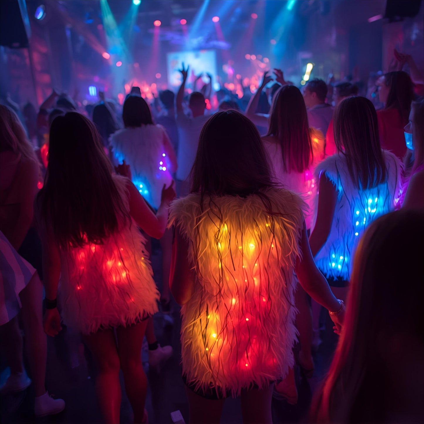 White Faux Fur Glow Vest, featuring cutting - edge Smart LED Lights - Glo Getterz - glowing_jackey - faux_fur_coat